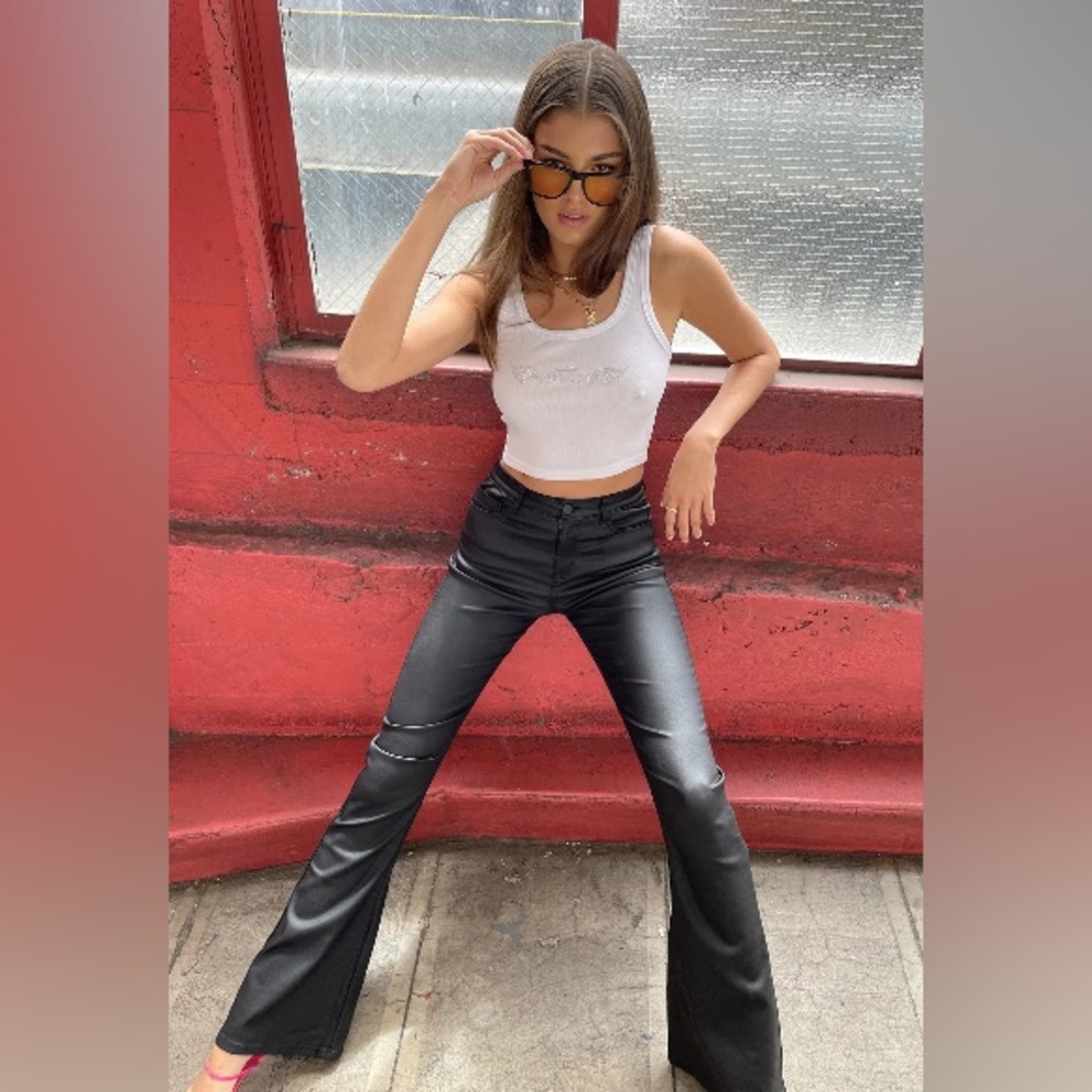 Edikted Luna Faux Leather Flare Jeans